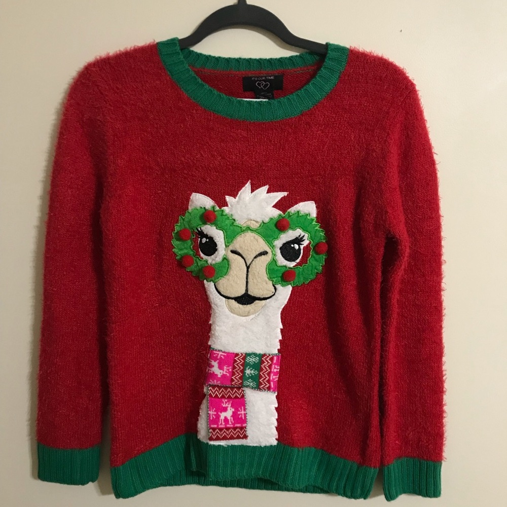 Girl’s Ugly Llama Christmas Sweater, XL